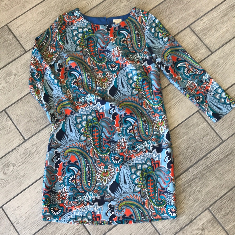J. Crew Factory 3/4 Sleeve Paisley Shift Dress